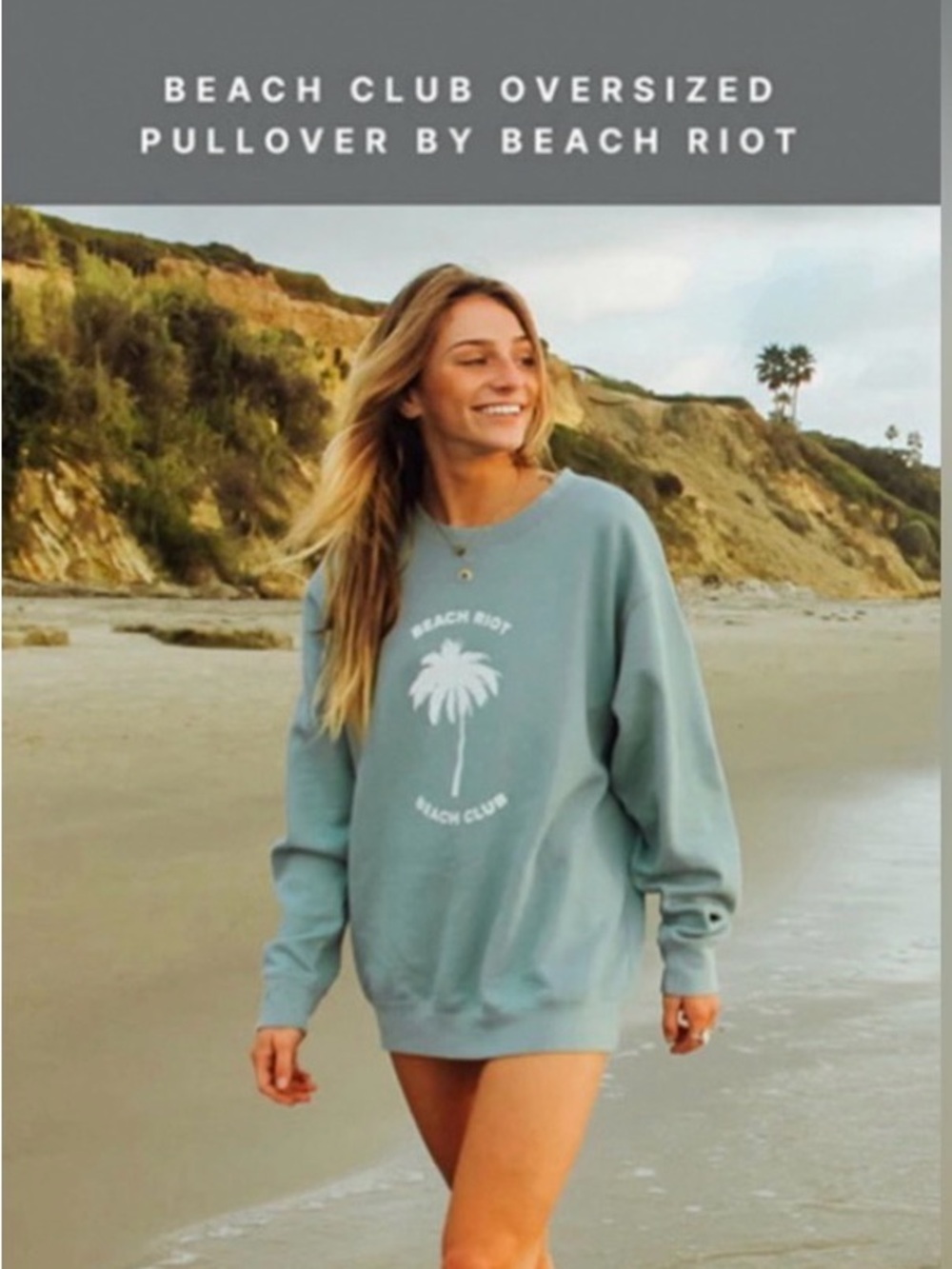 Beach Riot Beach Club Palm Tree 🌴 Oversized Pullover Sweatshirt Medium NEW - Picture 2 of 12